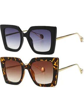 Women's Oversized Sunglasses Retro Square Frame Sun Glasses Shades 2 Pack